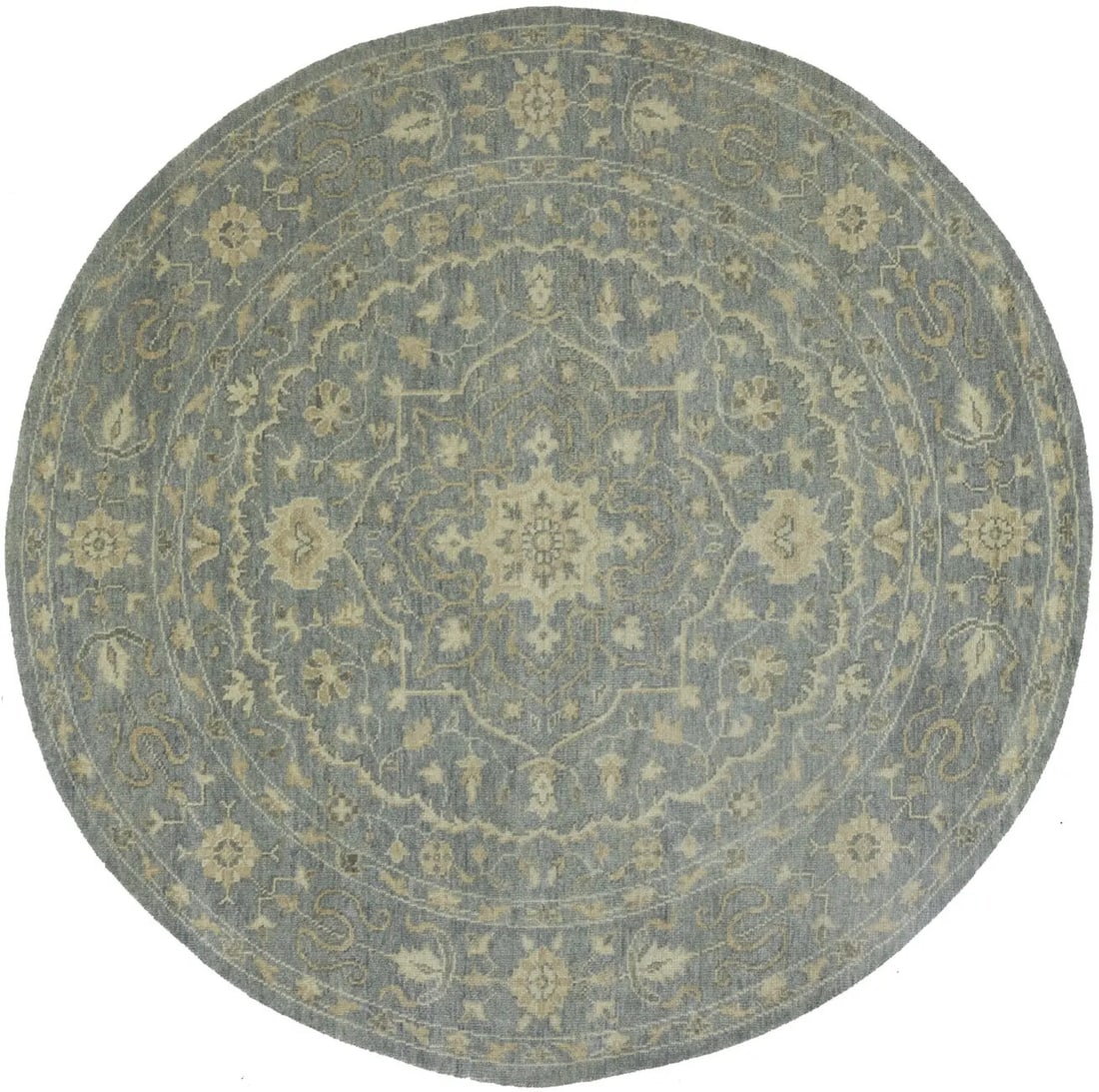 Round 8' Handmade Wool Oriental Rug Floral Design Transitional Style (1 of 17)