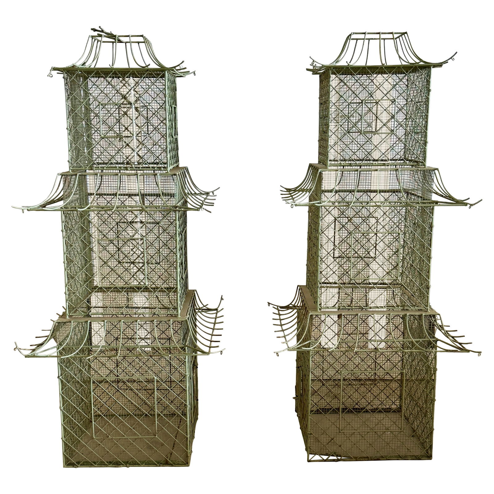 Monumental Chinoiserie Iron Pagoda Birdcages Set of 2 (1 of 18)