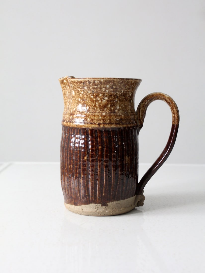 Handmade Vintage Studio Pottery Ewer Ribbed Design (1 of 13)