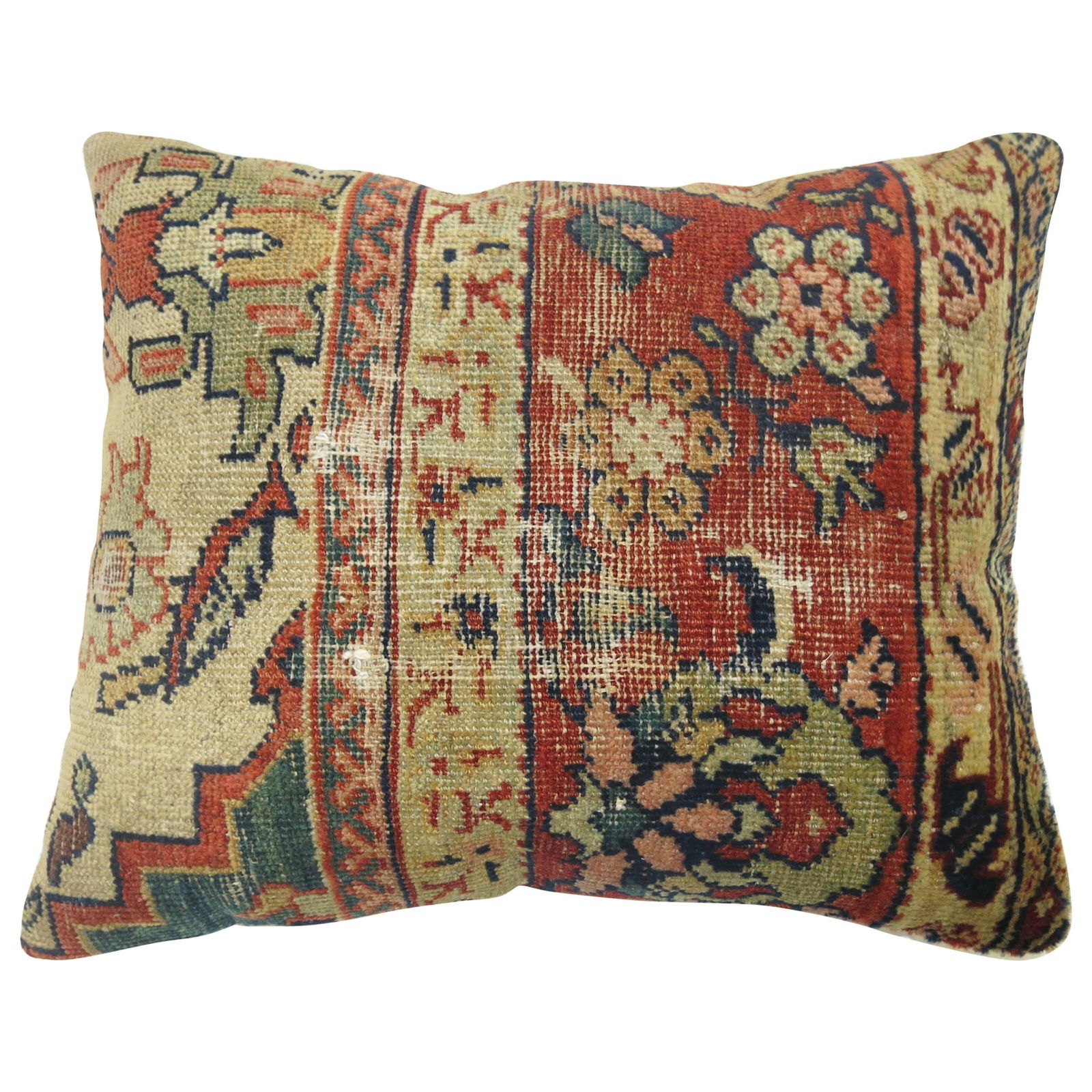 Antique Persian Sultanabad Rug Pillow 19 x 21 Zipper Closure: Antique Persian Sultanabad Rug Pillow 19 x 21 Zipper Closure This unique pillow is crafted from an antique Persian Sultanabad rug, showcasing the rich artistry and heritage of Persian textiles. Its di