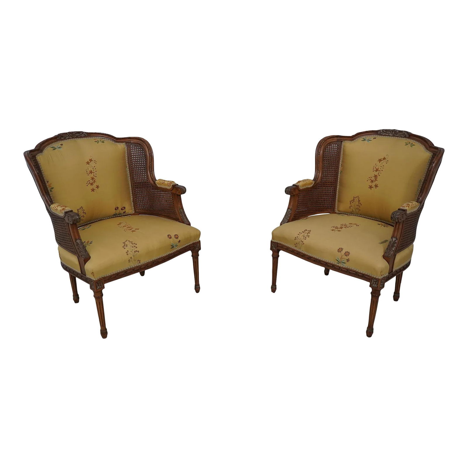 Elegant Pair of French Louis XVI Cane Side Bergere Chairs (1 of 10)
