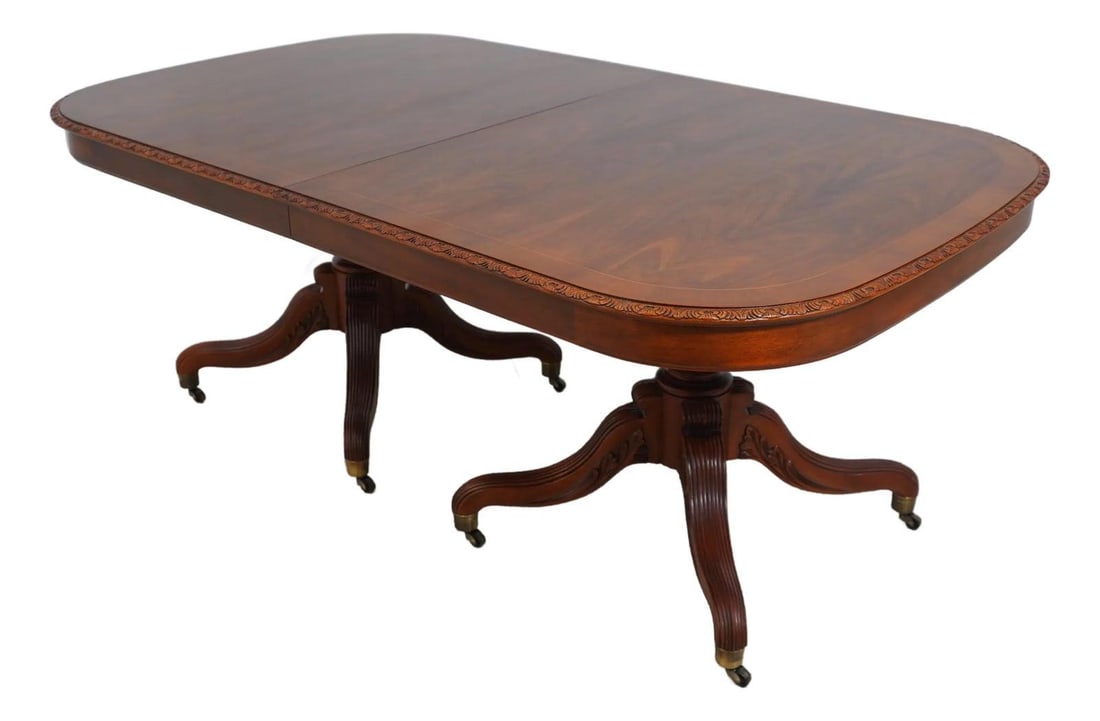 John Widdicomb Regency Walnut Dining Table with Brass Capped Feet and 3 Leaves (1 of 10)