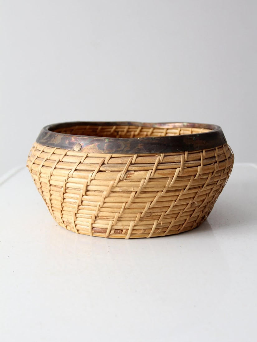 Gabriella Crespi Inspired Vintage Woven Basket with Silver Metal Trim (1 of 9)