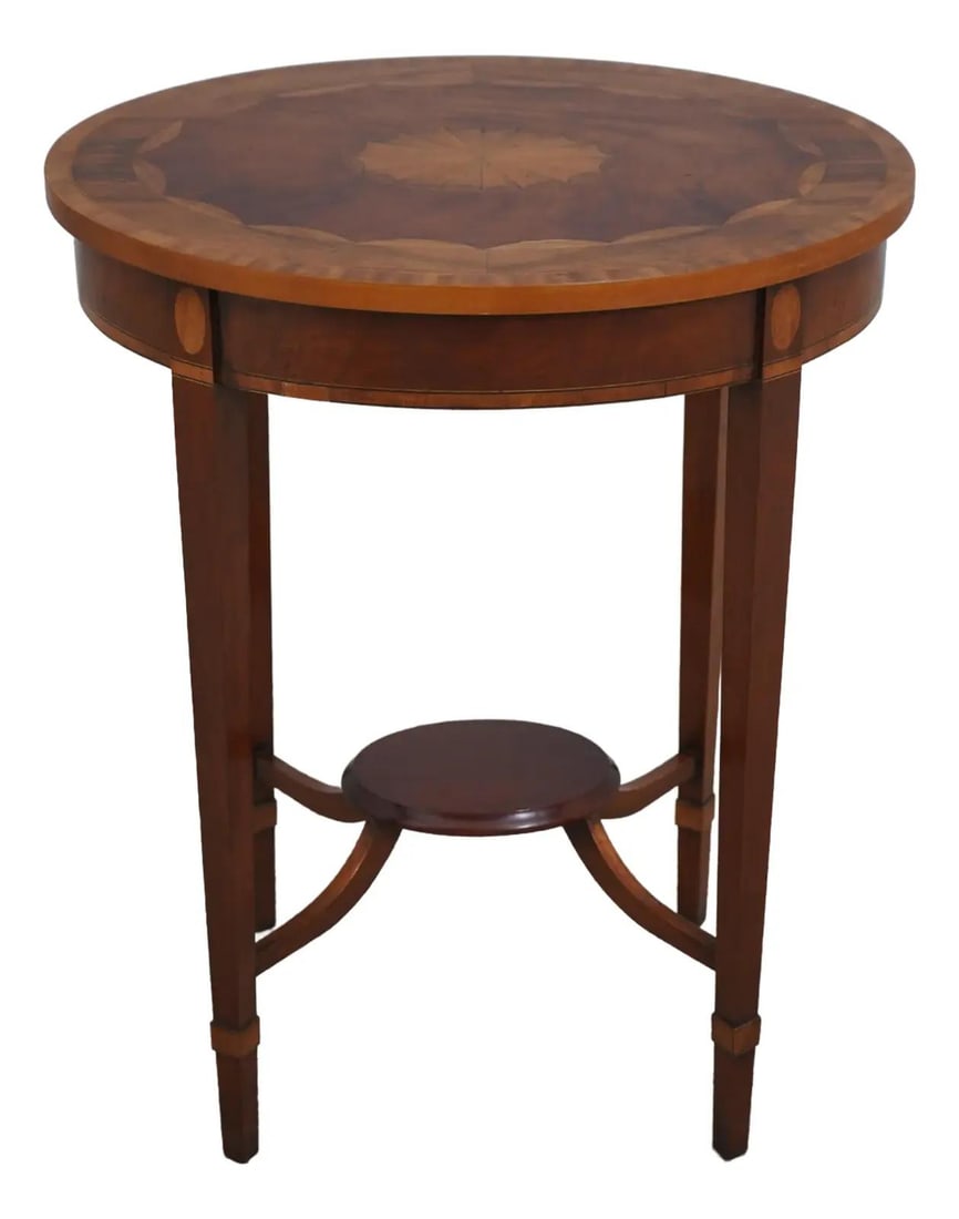 Elegant English Mahogany Oval Inlaid Lamp Table (1 of 10)