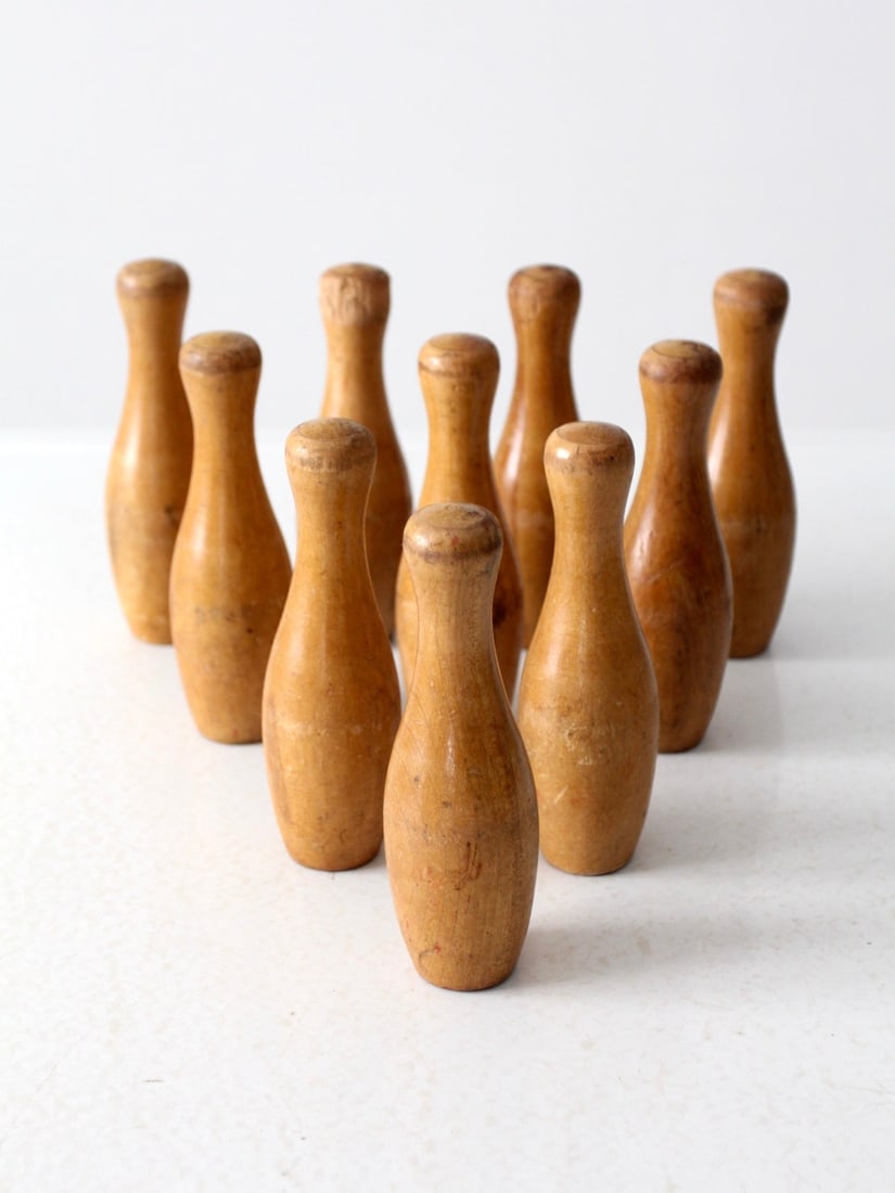 Set of 10 Antique Wooden Skittles Early 20th Century (1 of 10)