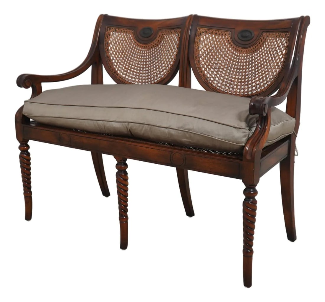 Theodore Alexander Regency Cane Back Settee Mahogany with Bronze Accents (1 of 10)