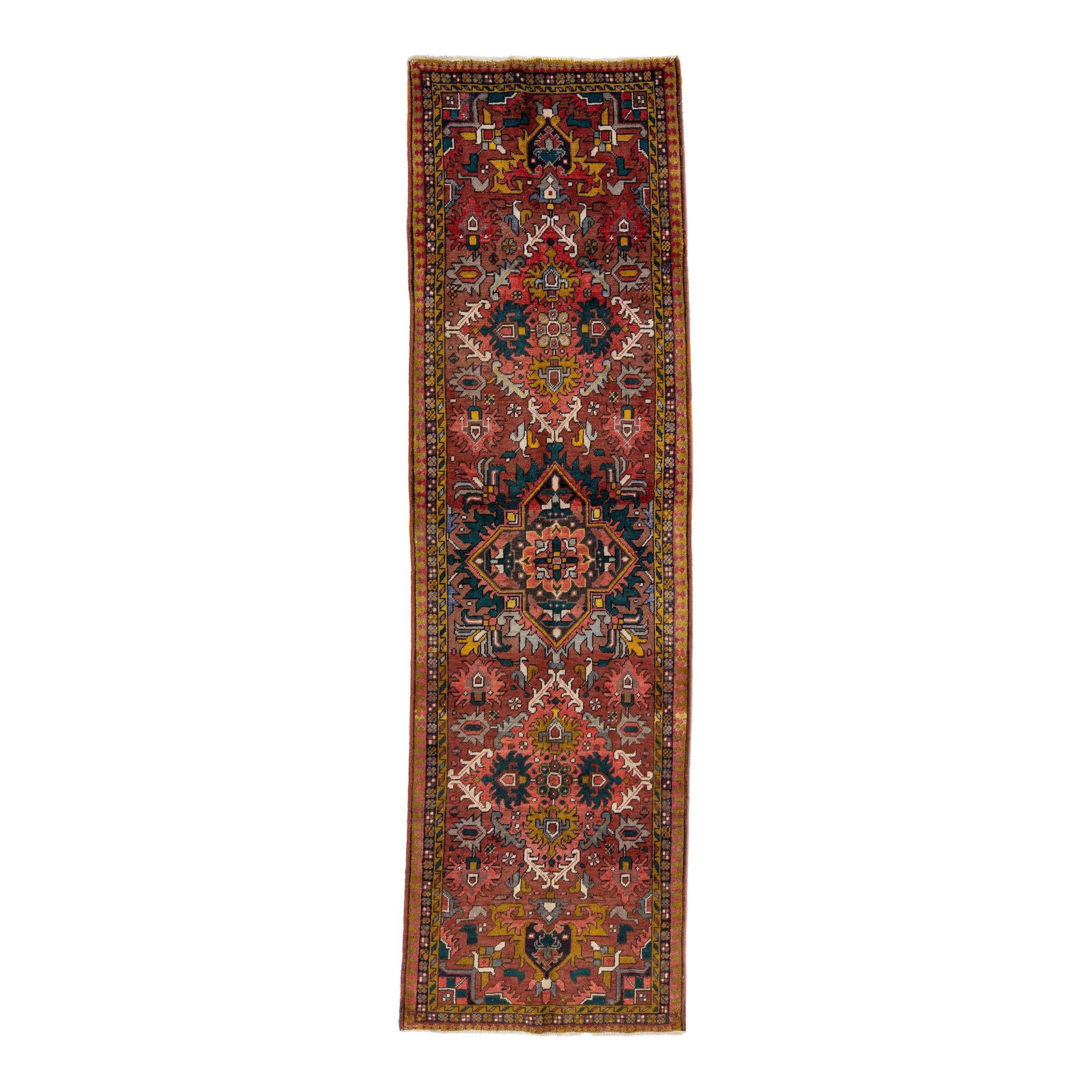 Vintage Persian Heriz Red Wool Runner 3'7 x 12'5 Medallion Design (1 of 7)
