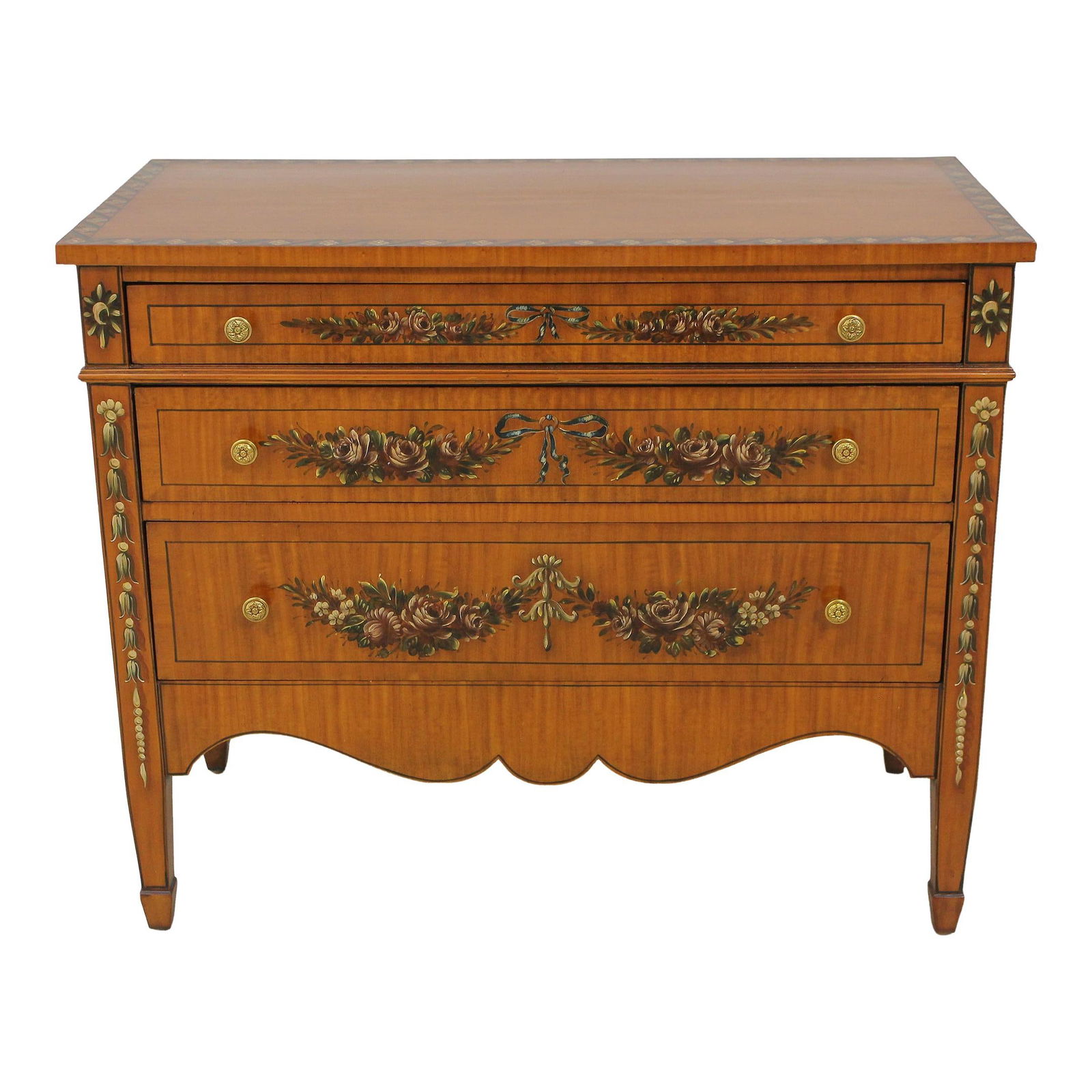 Maitland Smith Satinwood Chest with Stunning Paint Decor (1 of 10)