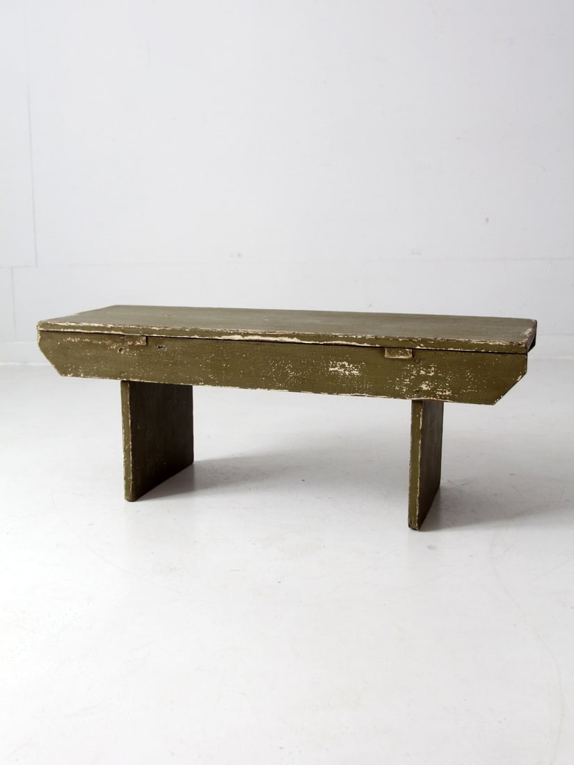 Rustic Olive Green Antique Wooden Farmhouse Bench 42" (1 of 16)