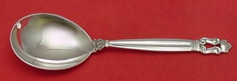 Georg Jensen Acorn Sterling Silver Gumbo Soup Spoon Ovoid 6 5/8 in (1 of 2)