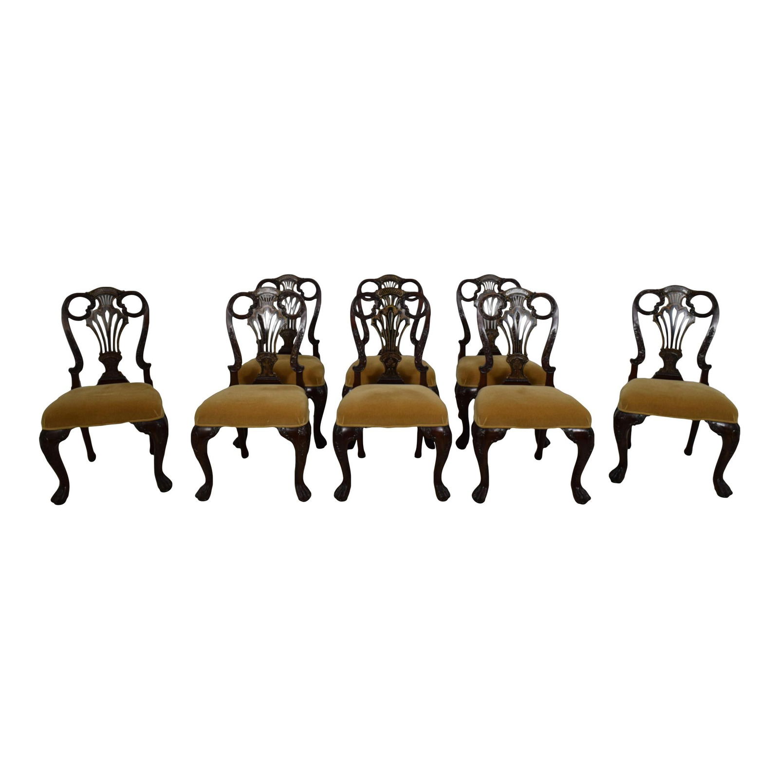 Set of 8 Maitland Smith Georgian Style Chinoiserie Dining Chairs: Set of 8 Maitland Smith Georgian Style Chinoiserie Dining Chairs This exquisite set of 8 Maitland Smith Georgian Chinoiserie Dining Chairs showcases fine carved details and a stunning Chinoiserie deco
