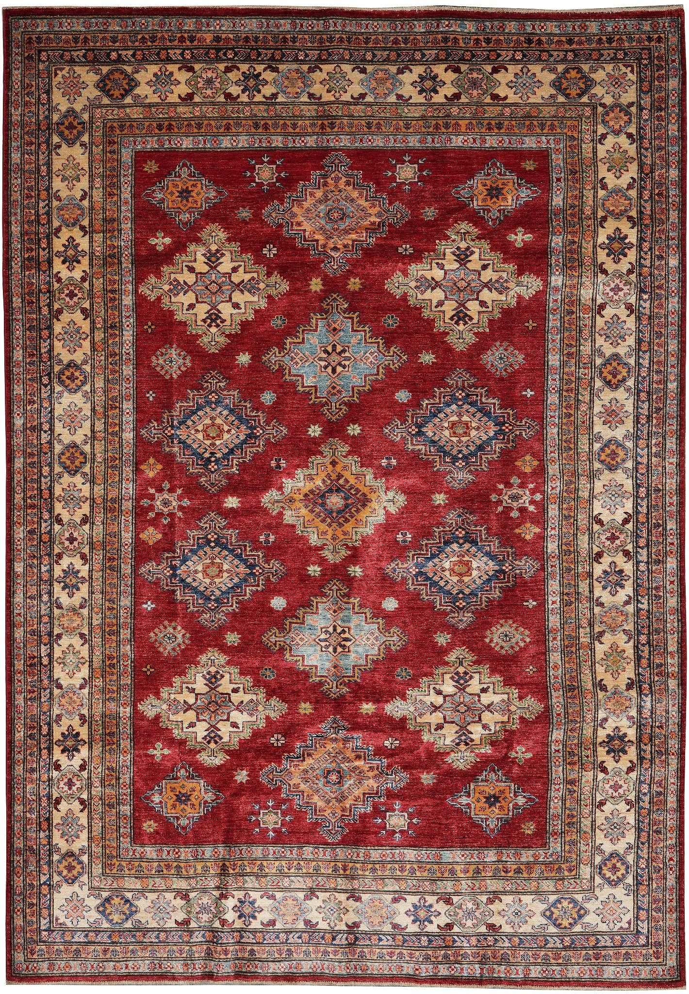 7 x 9.9 Super Kazak Rug in Luxurious Silky Wool: 7 x 9.9 Super Kazak Rug in Luxurious Silky Wool Free continental US Shipping This exquisite 7 x 9.9 Super Kazak quality rug is crafted from luxurious silky wool, providing a soft and inviting texture.