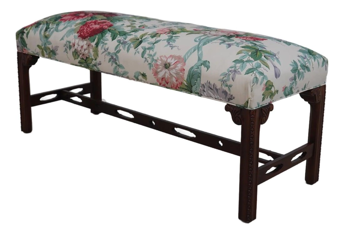 Chippendale Mahogany Upholstered Window Bench 48" Brown (1 of 10)