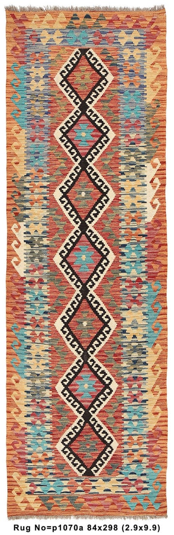 2.9 x 9.9 Handcrafted Natural Wool Kilim Runner Rug Vegetable Dye (1 of 8)