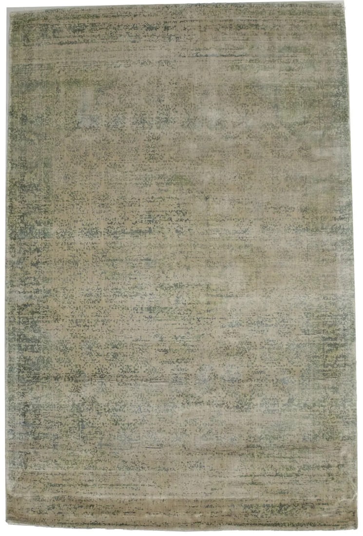 Hand-Loomed 4x6 Beige Green Modern Floral Bamboo Silk Area Rug: Hand-Loomed 4x6 Beige Green Modern Floral Bamboo Silk Area Rug This hand-loomed area rug features a modern floral pattern in green and beige tones. Made from bamboo silk and viscose, the rug offers a