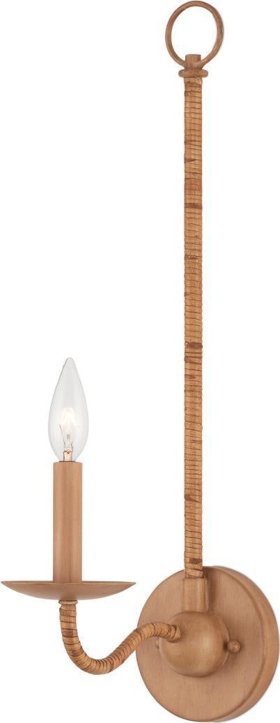 Currey Saxon Tan Wall Sconce 1-Light Dimmable Rattan Wrought Iron (1 of 4)