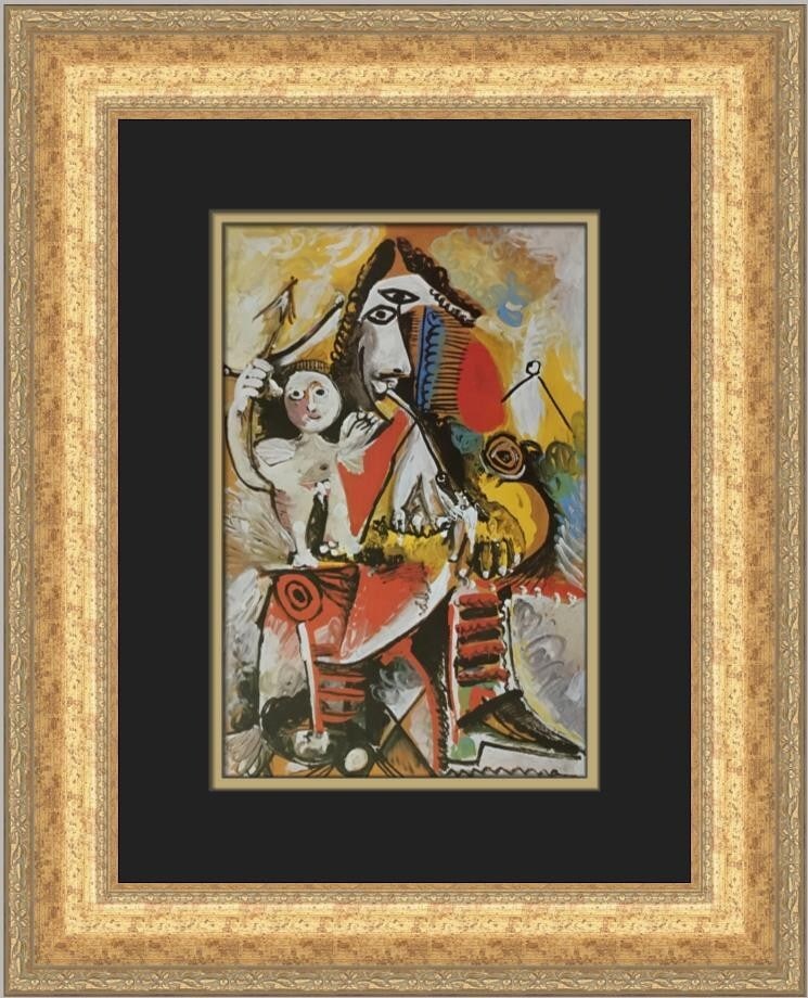 Pablo Picasso Muskateer and Cupid Custom Framed Art Print 1996: Pablo Picasso Muskateer and Cupid Custom Framed Art Print 1996 This custom framed print titled 'Muskateer and Cupid' by Pablo Picasso showcases a captivating blend of Abstract Expressionism and Impres