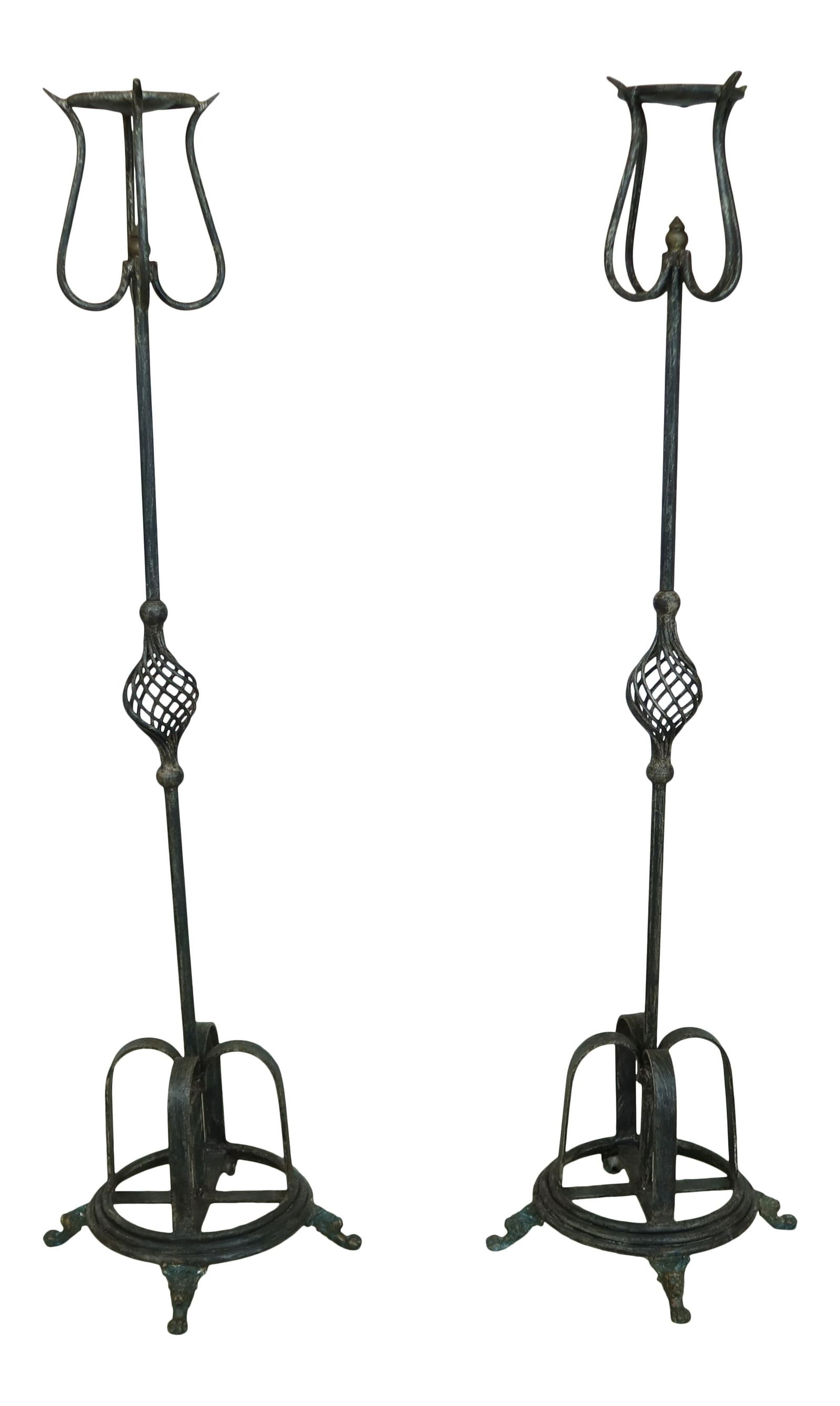 Elegant Pair of 50.5 Inch Wrought Iron Candle Sticks (1 of 8)