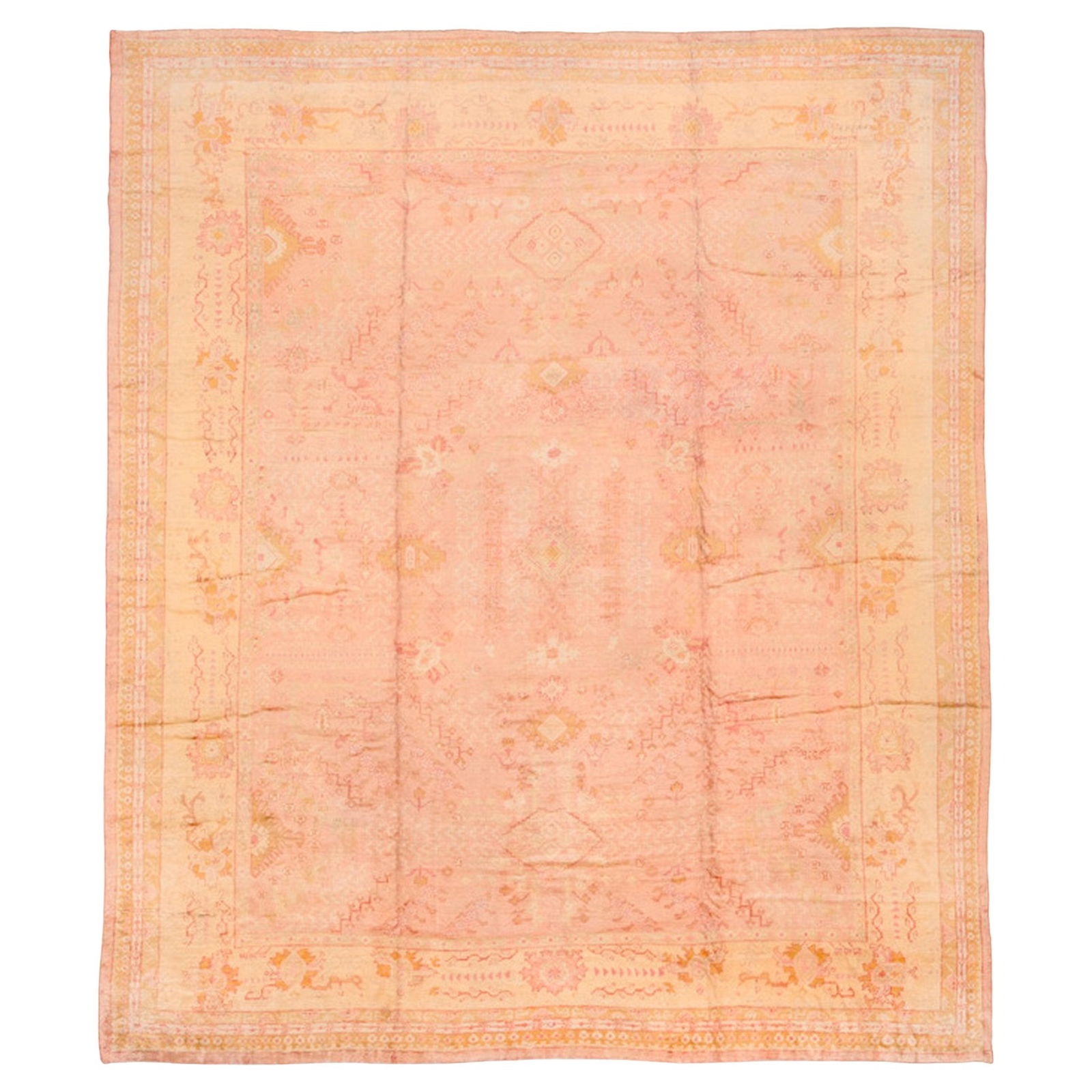 Antique Turkish Oushak Rug Pink Gold Oversize 179 x 206 in circa 1910 (1 of 7)