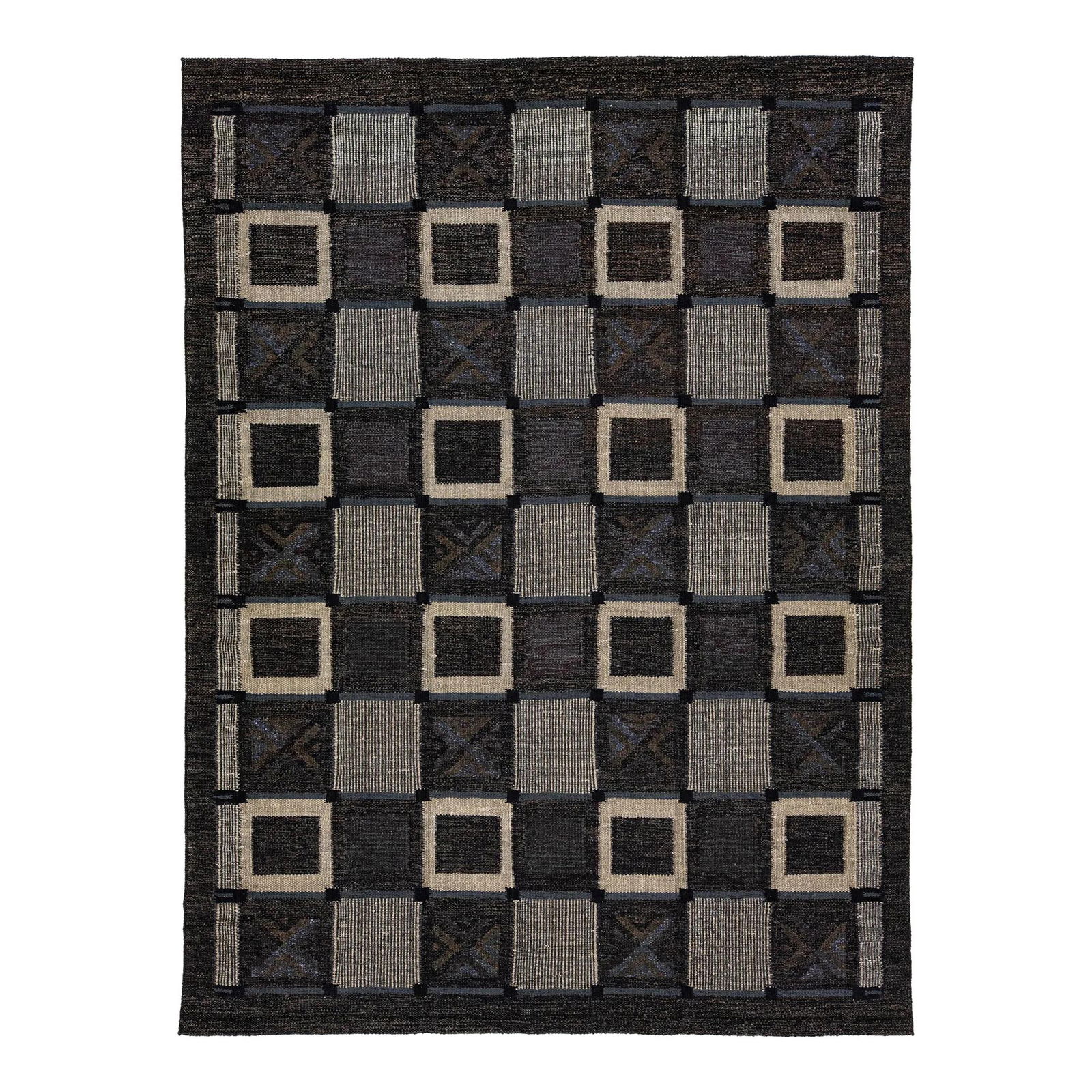 Charcoal Wool Rug 8'10 x 11'11 Modern Swedish Art Deco Design (1 of 9)