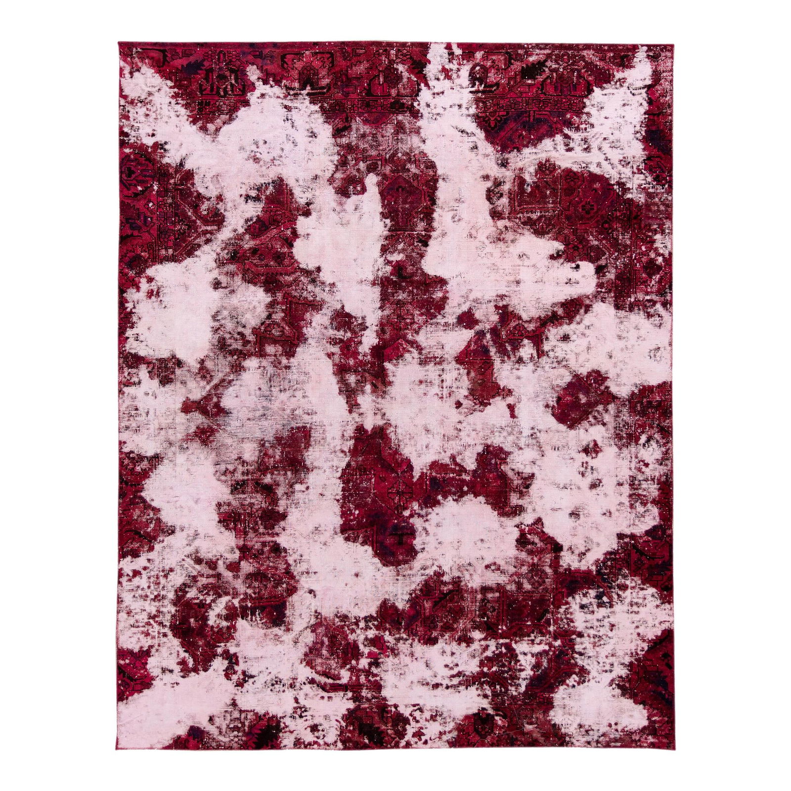 Handmade Vintage Distressed Wool Rug 9' x 11'4' Dark Pink (1 of 10)