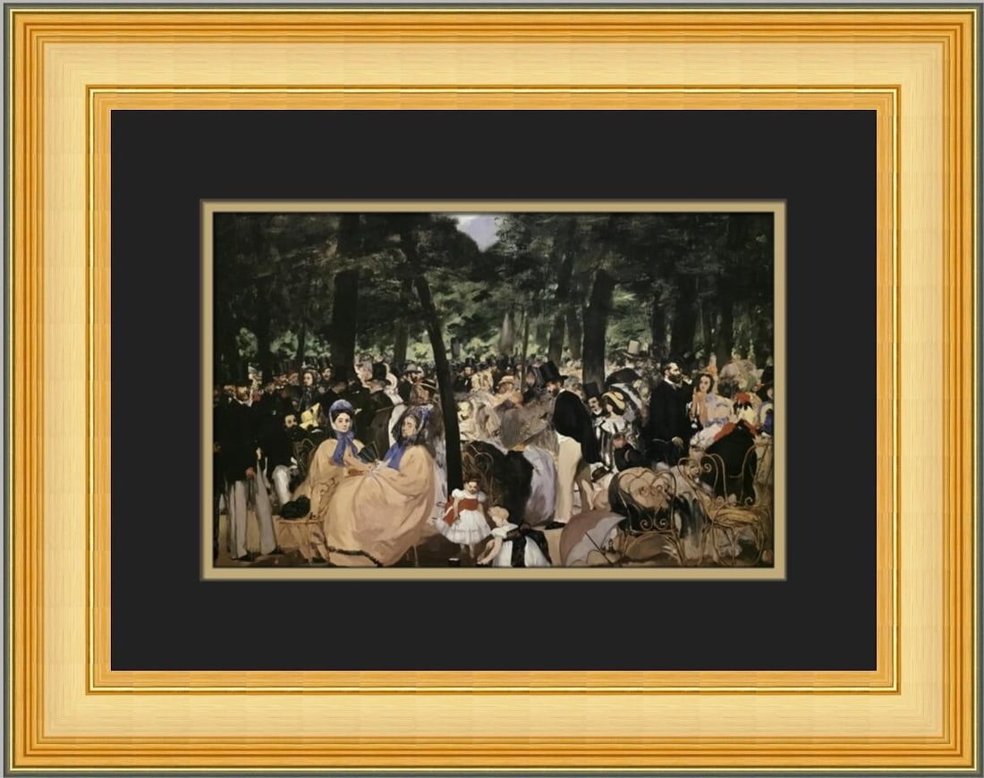 Edouard Manet Music in the Tuileries Custom Framed Print 15x19 Impressionism: Edouard Manet Music in the Tuileries Custom Framed Print 15x19 Impressionism This exquisite custom framed print by Edouard Manet, titled "Music in the Tuileries," showcases the artist's Impressionist