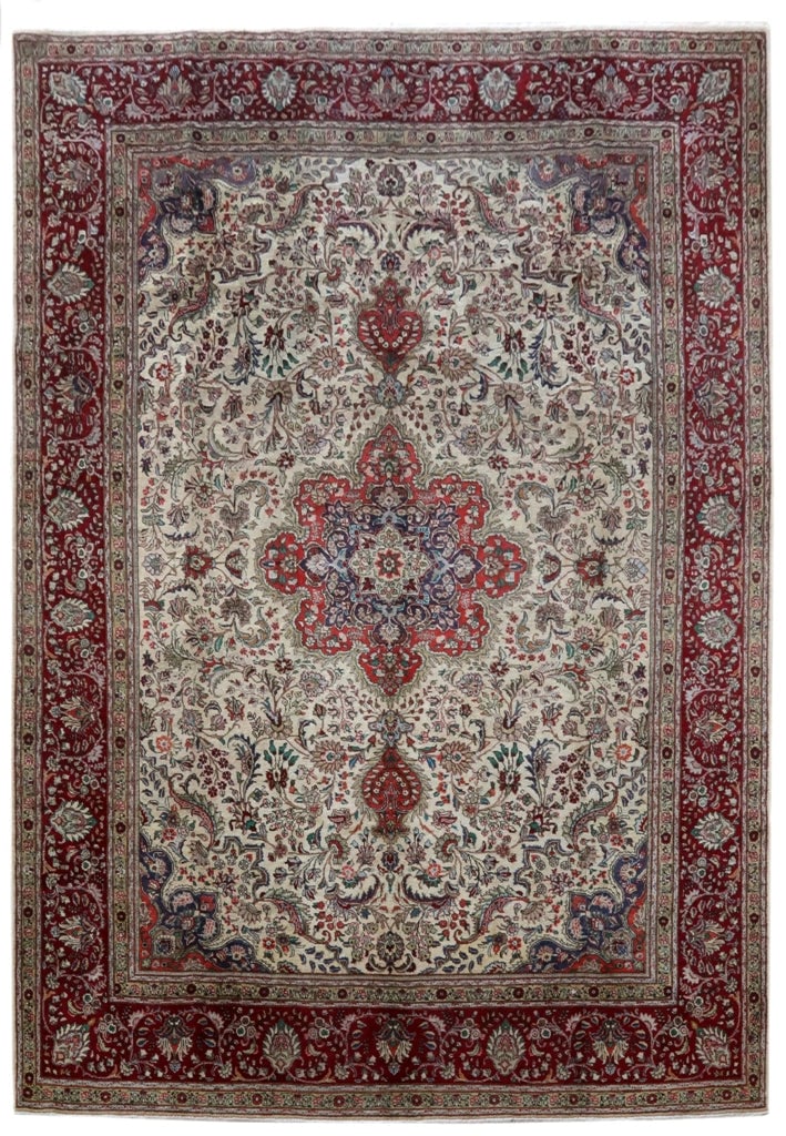 Signed Persian Tabriz Wool Area Rug 11.8 x 16.10 Red Hand-knotted (1 of 6)