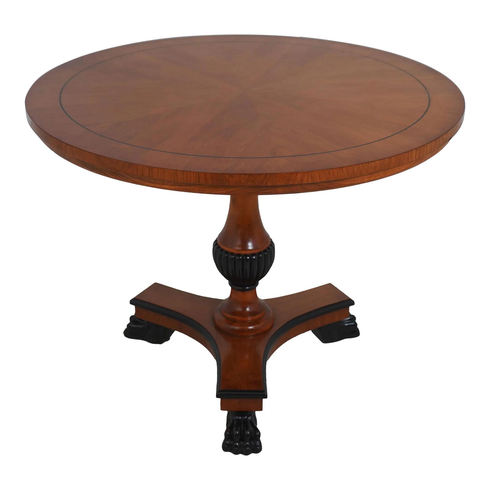 William Switzer Neoclassical Round Satinwood Center Table with Ebonized Feet (1 of 10)