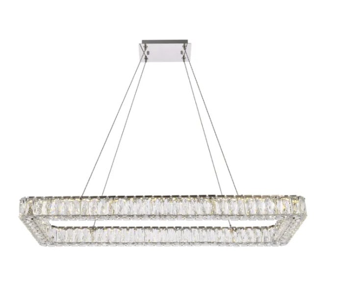 Elegant Lighting Monroe 42" Chrome Crystal LED Chandelier: Elegant Lighting Monroe 42" Chrome Crystal LED Chandelier Elevate your home decor with this stunning 42-inch modern crystal chandelier. Crafted with a sleek chrome finish, this LED light fixture combi