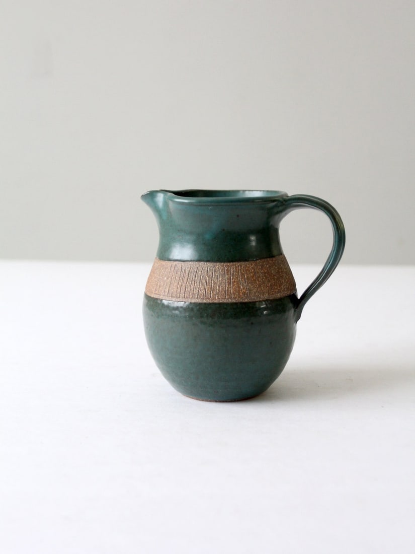Handmade Vintage Studio Pottery Pitcher with Green Glaze (1 of 12)