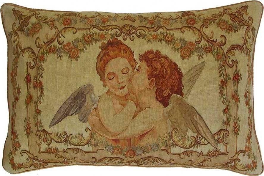 Provence Home Aubusson Style Beige Velvet Throw Pillow 40x27 (1 of 1)