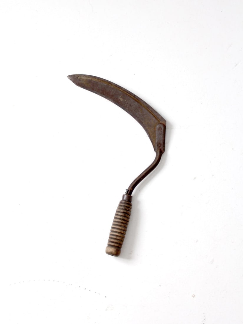 Antique Rustic Sickle Hand Tool with Wood Handle (1 of 6)