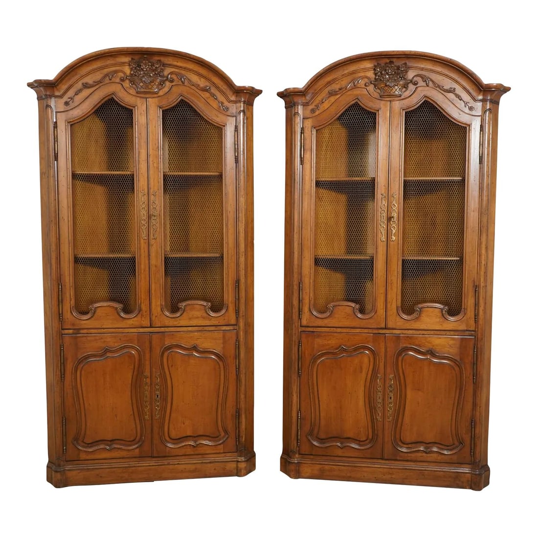 Vintage Don Rousseau Style French Walnut Corner Cabinets Pair (1 of 10)