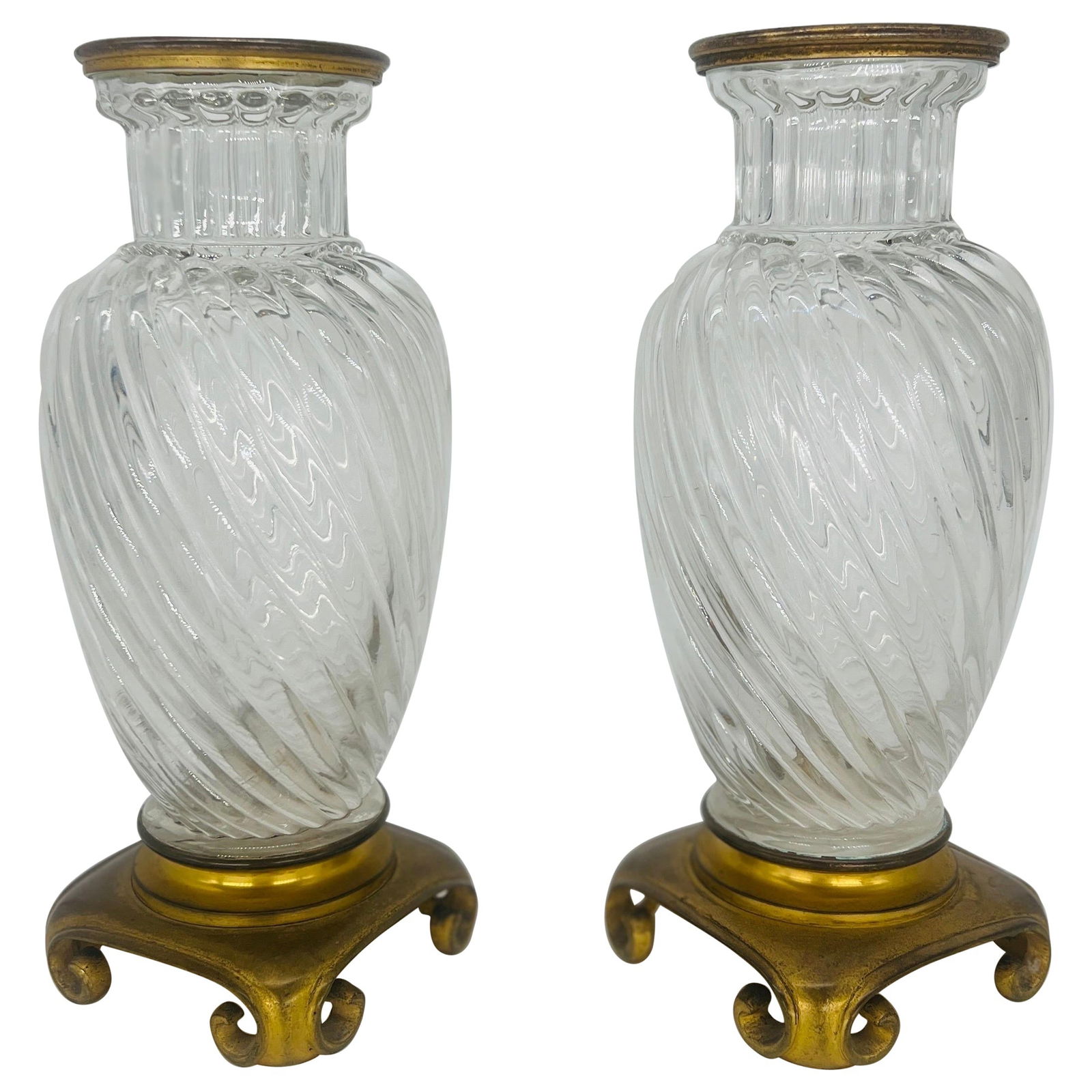 19th Century Baccarat Crystal Vases Set of 2 with Bronze Mounts (1 of 11)