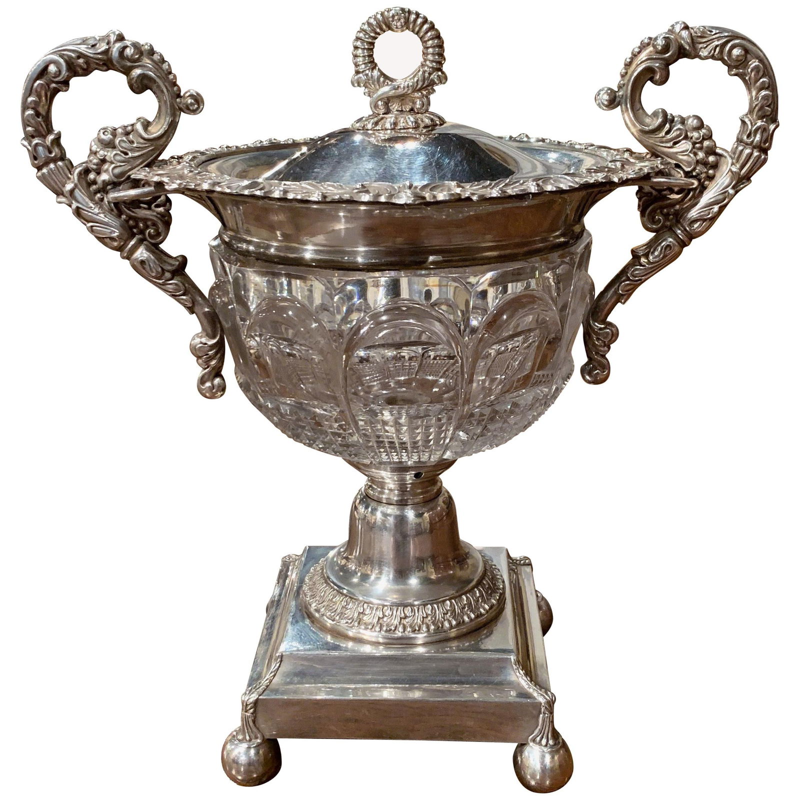 19th Century French Silver Plated Crystal Candy Bowl Napoleon III (1 of 8)