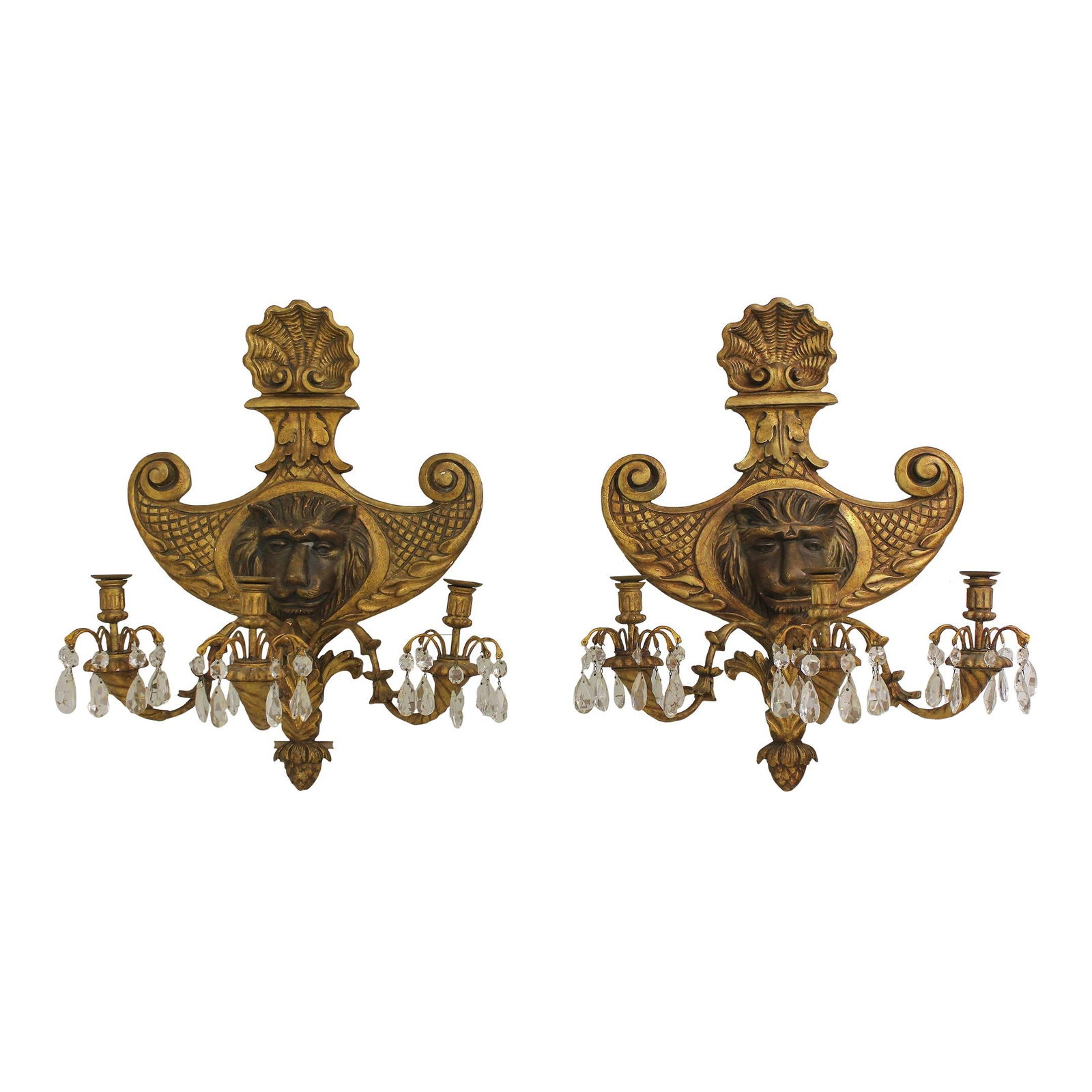 Antique Neoclassical Lion Mask Wood Carved Candelabras Pair 27" Tall (1 of 10)