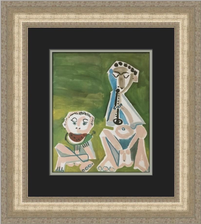 Pablo Picasso Flute Player Watermelon Eater Custom Framed Art Print: Pablo Picasso Flute Player Watermelon Eater Custom Framed Art Print Enjoy a captivating piece of art with this custom framed print titled "Flute Player and Watermelon Eater" by Pablo Picasso. This med