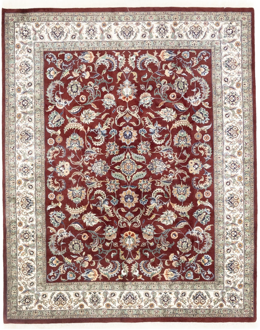 Handmade 8x10 ft Floral Wool Oriental Rug Red Cream Green (1 of 14)