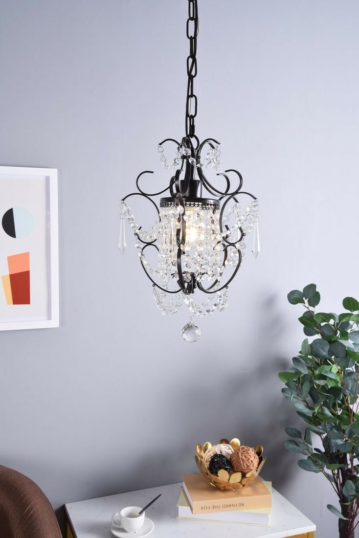 Living District Kirin 1 Light Oil Rubbed Bronze Crystal Pendant Chandelier: Living District Kirin 1 Light Oil Rubbed Bronze Crystal Pendant Chandelier Elevate your space with this stunning 1-Light Crystal Chandelier, featuring a chic oil-rubbed bronze frame adorned with beaut