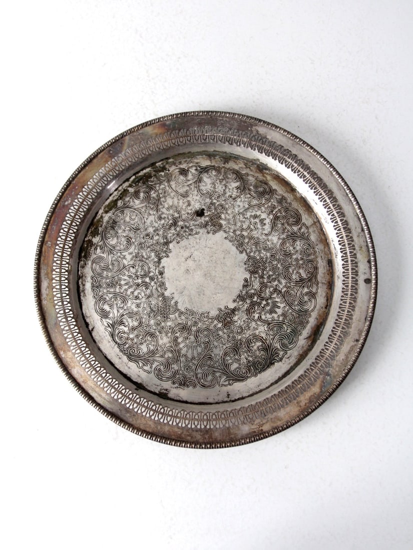 Vintage WM Rogers Silver Plate Serving Tray 14.875 Inch Etched Paisley Design (1 of 11)