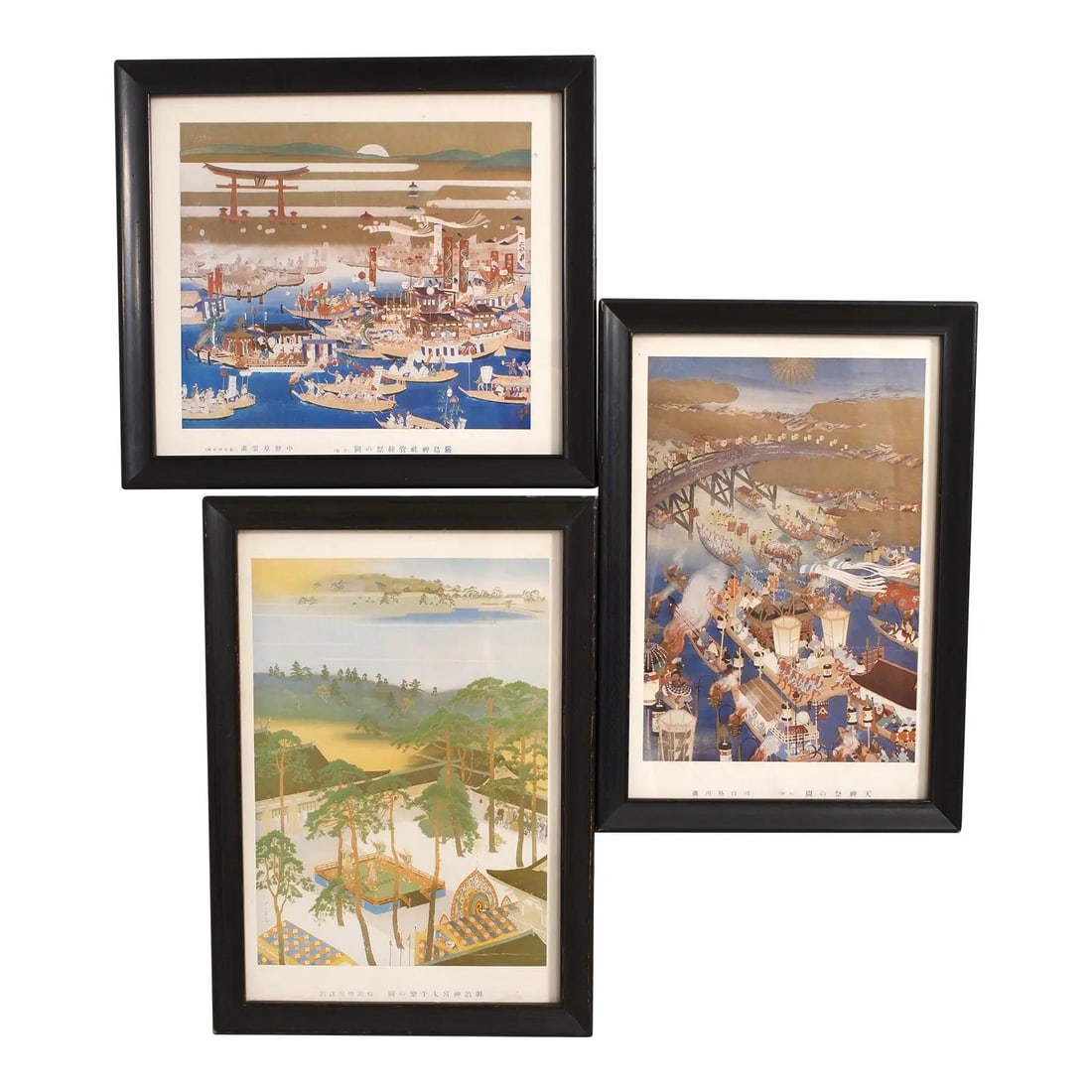 Set of 3 Framed Vintage Japanese Prints 100 Years Old (1 of 10)