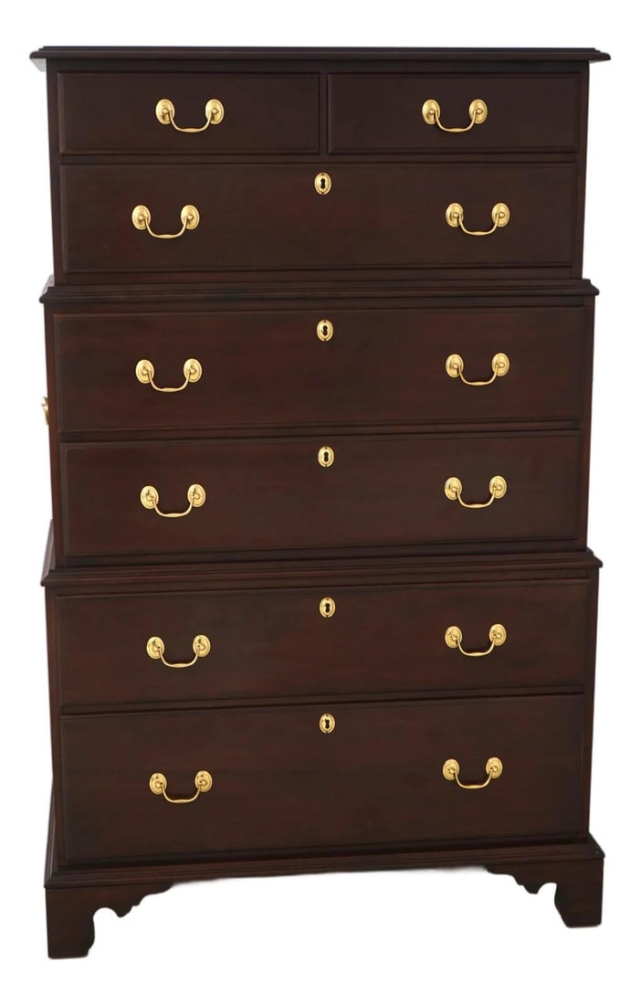 Triple Chippendale Chest on Chest in Cherry with Seven Drawers and Brass Hardware (1 of 10)