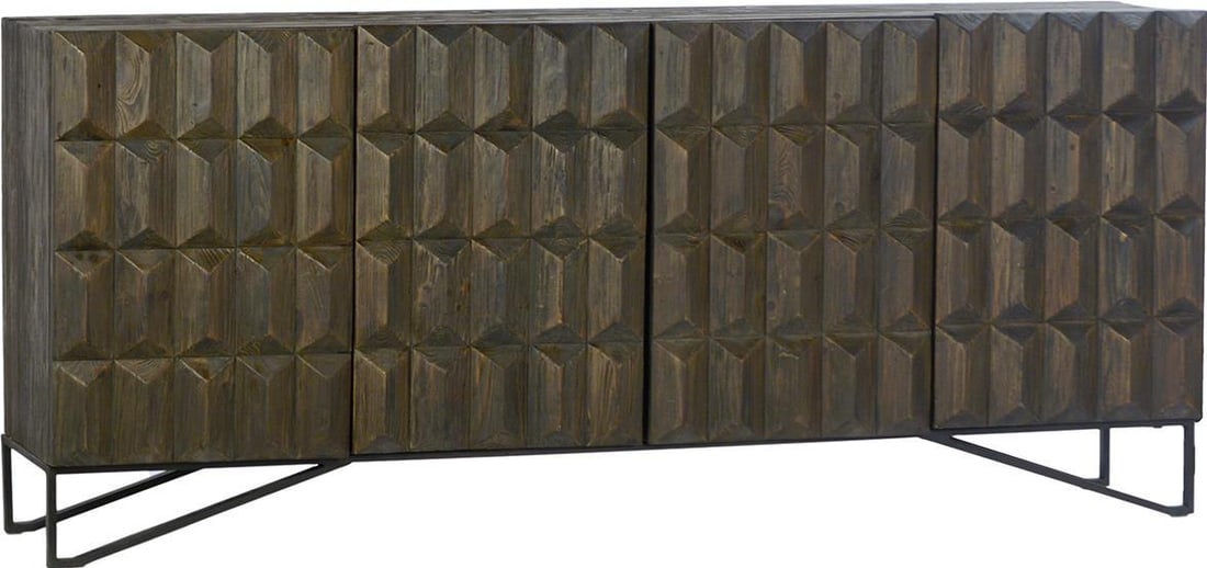 French Style Montoya Black Sideboard with Iron Base: French Style Montoya Black Sideboard with Iron Base This elegant black sideboard combines a vintage aesthetic with modern functionality. Crafted from reclaimed pine wood and supported by a sturdy iron