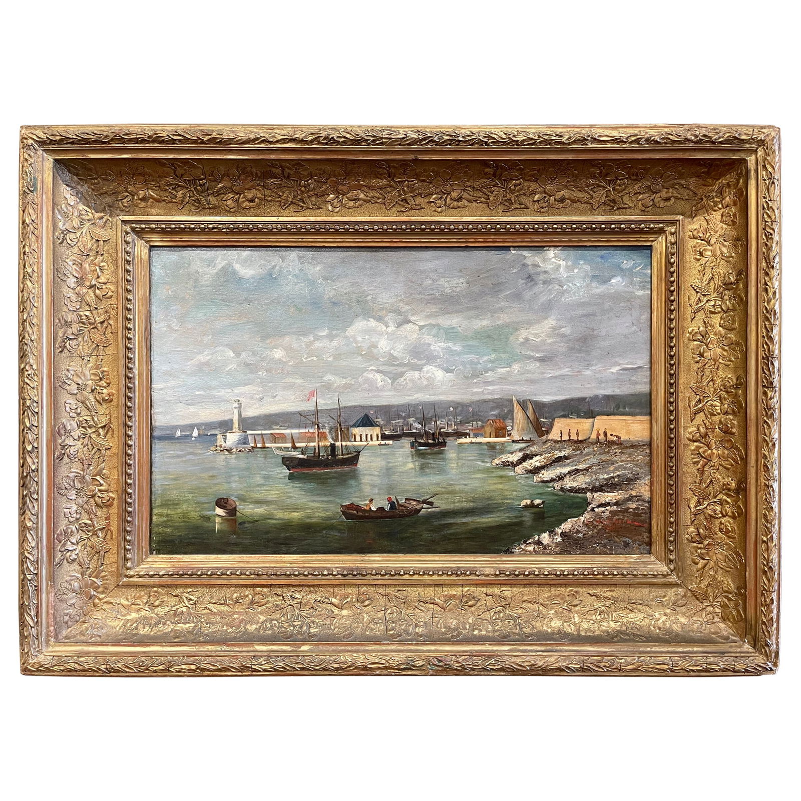19th Century Oil Painting Port de Marseille by S. Audibert 1885 (1 of 15)