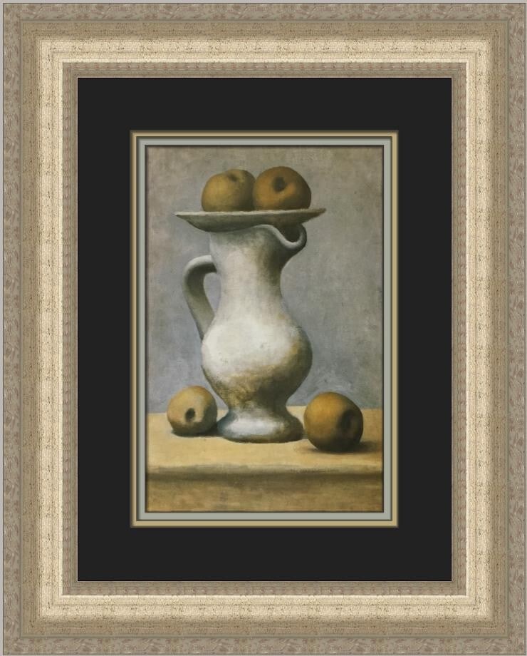 Pablo Picasso Still Life with a Pitcher and Apples Custom Framed Print 1996: Pablo Picasso Still Life with a Pitcher and Apples Custom Framed Print 1996 Presenting a stunning custom-framed print of Pablo Picasso's iconic artwork, "Still Life with a Pitcher and Apples." This me