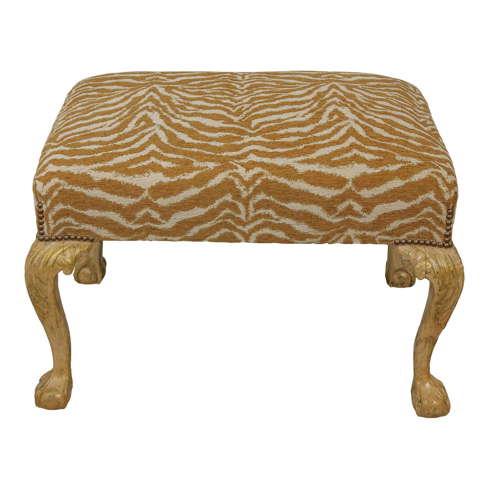 Chippendale Style Gold & White Animal Print Ottoman (1 of 10)