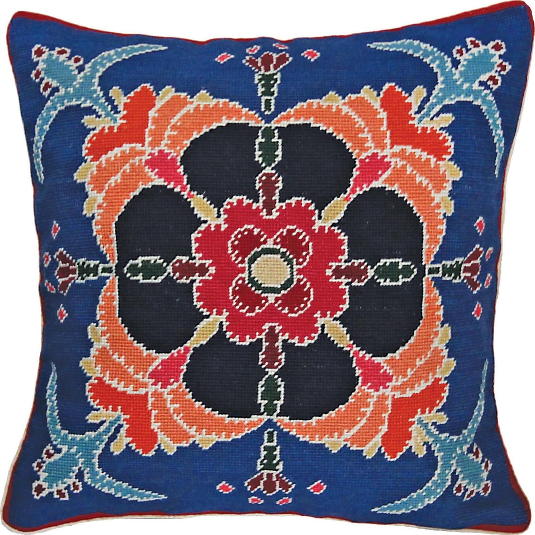 Vibrant Handmade Wool Throw Pillow Chinoiserie Style Zippered Back (1 of 1)