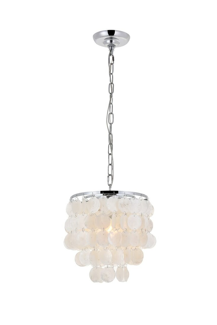 Living District Selene 1-Light Chrome Pendant Chandelier Off-White Shell (1 of 11)