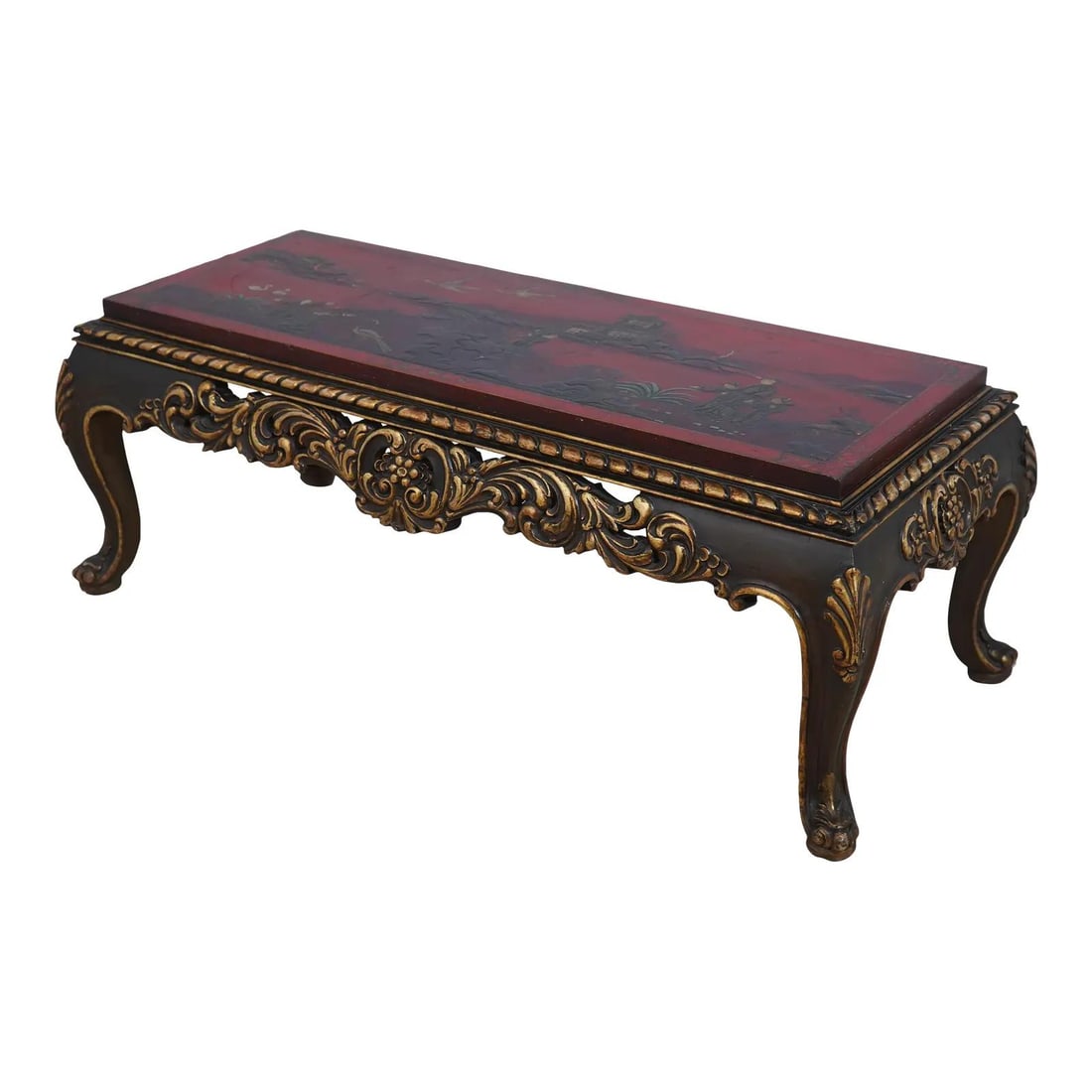 Vintage Chinoiserie Red Gold Lacquer Coffee Table 47x21x17 (1 of 10)