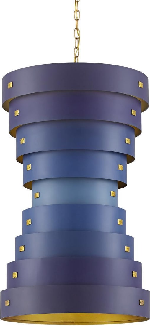Currey Adjustable Blue Bowl Chandelier Gold Leaf Contemporary Style: Currey Adjustable Blue Bowl Chandelier Gold Leaf Contemporary Style Elevate your space with this stunning Adjustable Blue Chandelier featuring a contemporary gold leaf finish. Designed for versatility